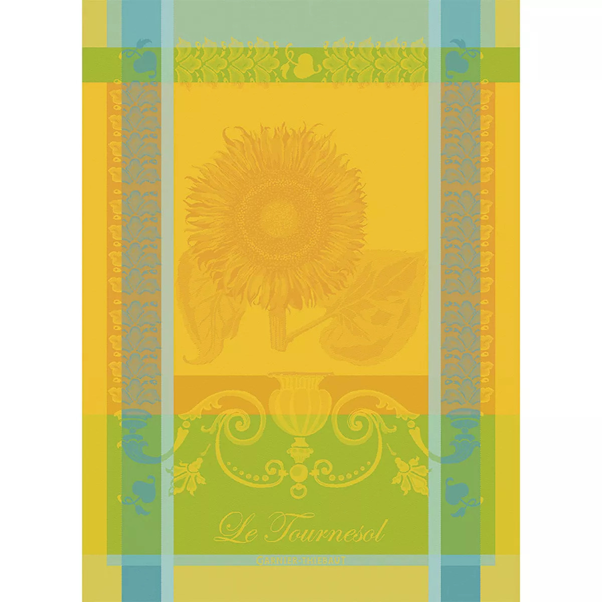 Torchon pur coton motif jacquard jaune Le tournesol soleil