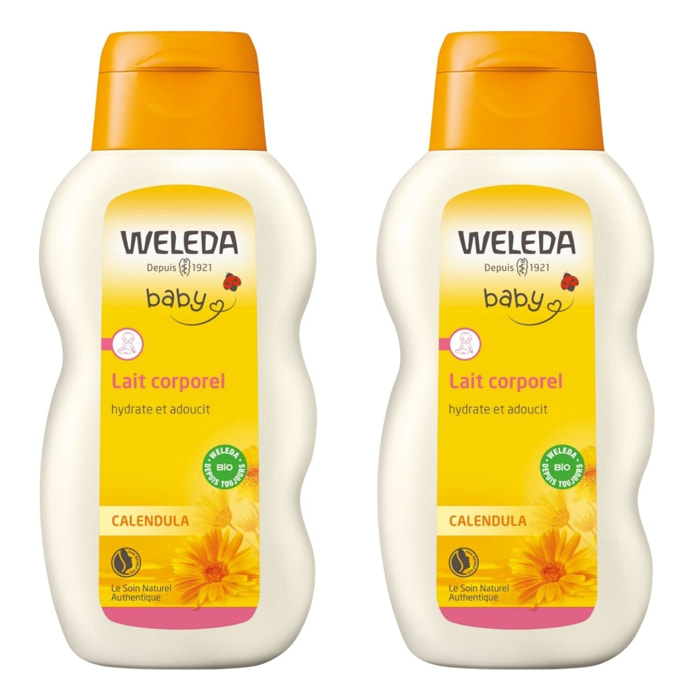 WELEDA - Duo Lait corps hydratant Calendula - Adoucit et hydrate - Certifié Natrue** - Flacon 200 ml x 2
