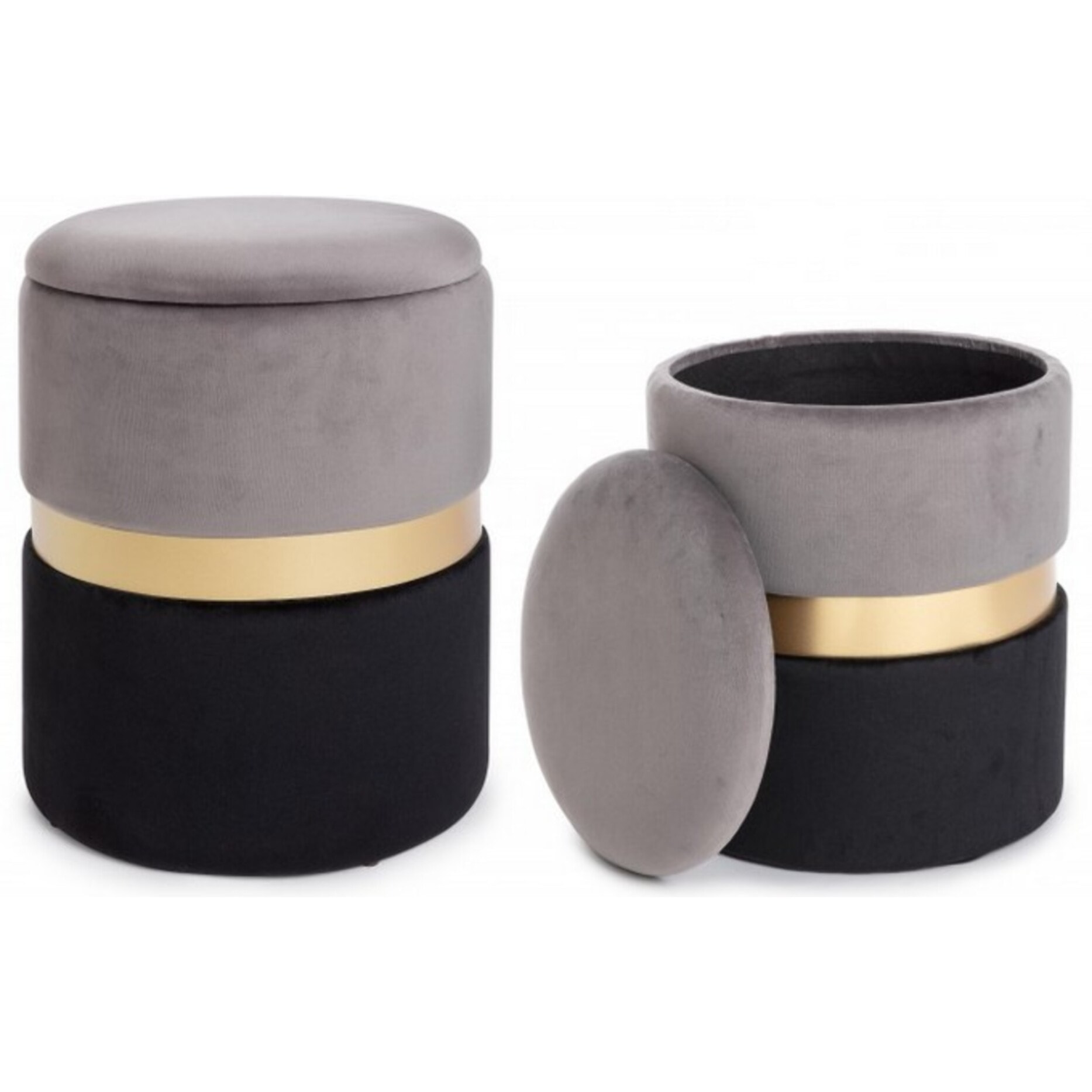 Set di 2 pouf POLINA contenitore in velluto grigio-nero