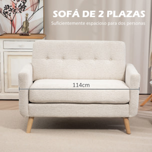 Sofá de 2 Plazas Tapizado en Terciopelo Sofá de Salón Moderno con Reposabrazos y Patas de Madera Carga 240 kg para Dormitorio Oficina 114x71x82 cm Beige