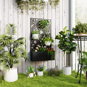 Jardinière treillis haut design graphique rectiligne - 61 x 23 x 113 cm - métal thermolaqué noir