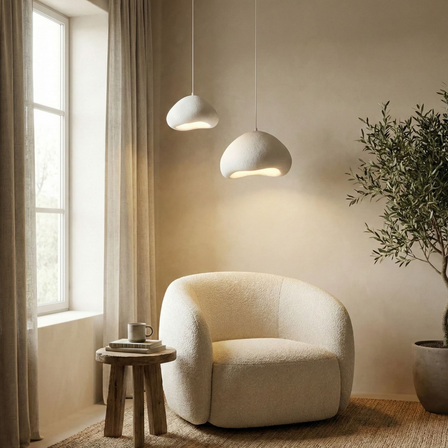Luminaire design 2 suspensions en fibre de verre blanc OAXACA