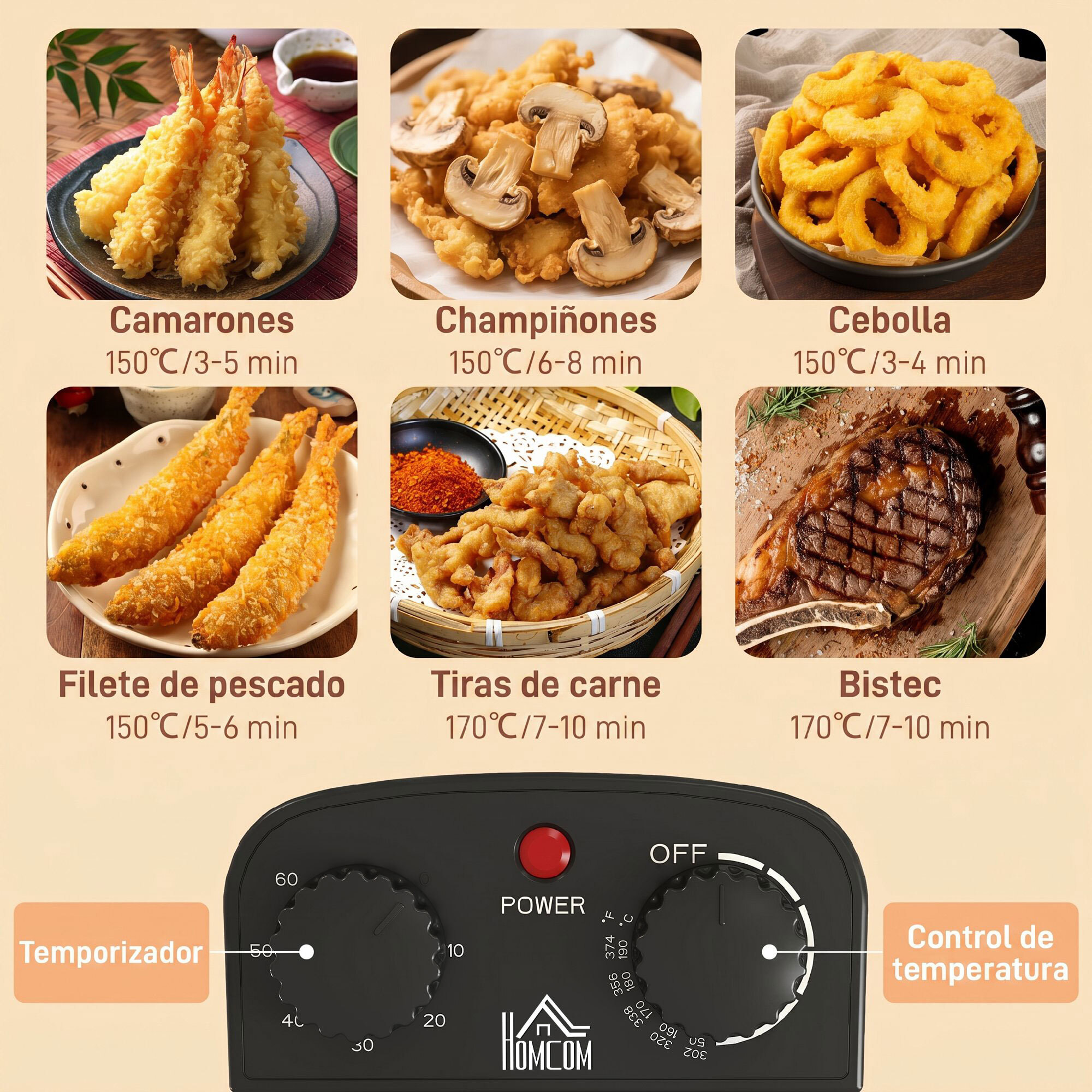 Freidora 5L 2000W, Temperatura Ajustable hasta 190°C, Contenedor Desmontable, Ventana Visualización, Protección Sobrecalentamiento, Temporizador 60 min, Acero Inoxidable, Apta para Lavavajillas