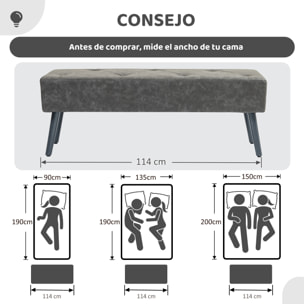 Taburete Pie de Cama Multifuncional Banco Pie de Cama Clásico Banqueta de Dormitorio con Pies de Madera y Asiento Acolchado Carga 220 kg para Entrada Pasillo 114x38x42 cm Gris