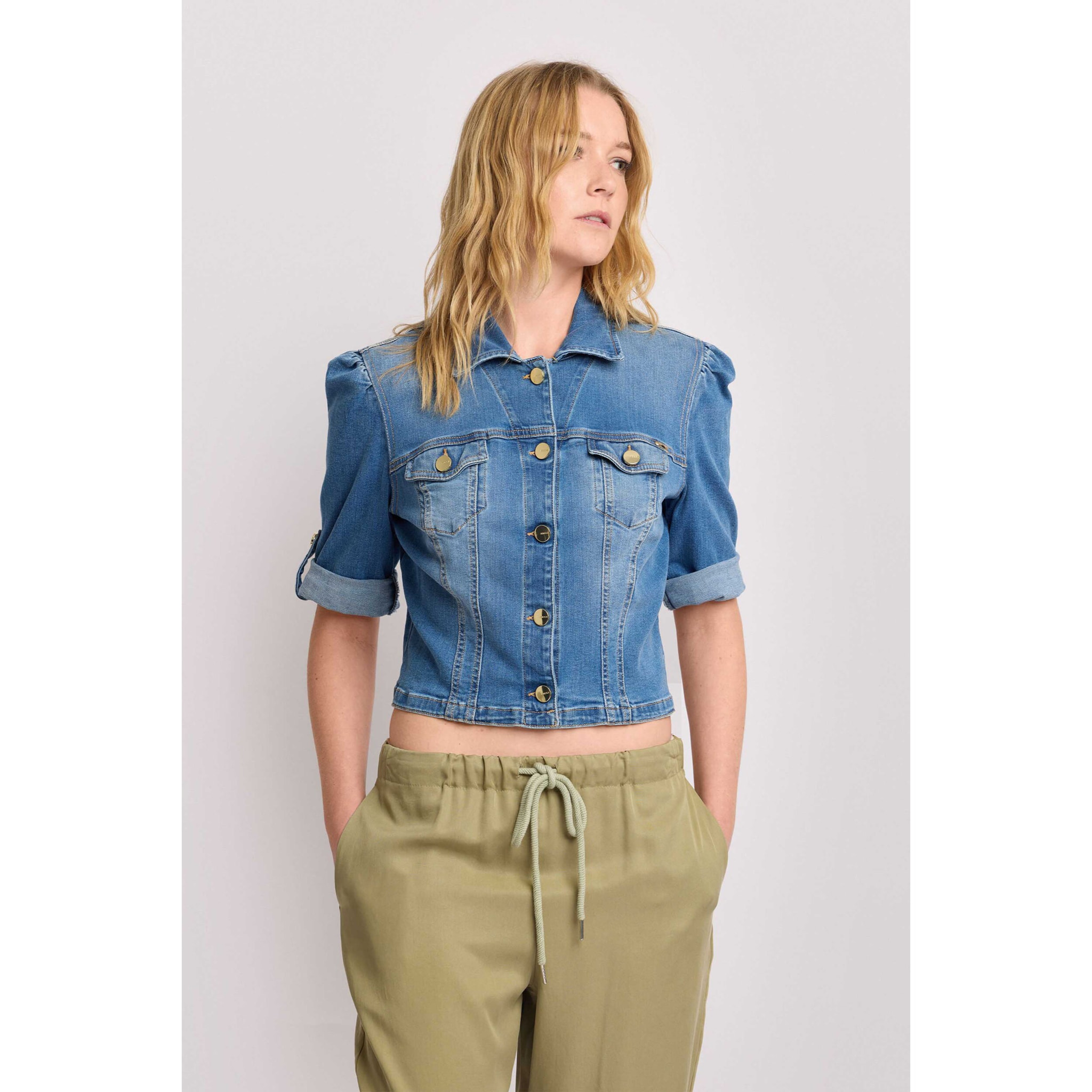 Kocca - Giubbino in denim taglio cropped Donna, Denim, Colletto di camicia