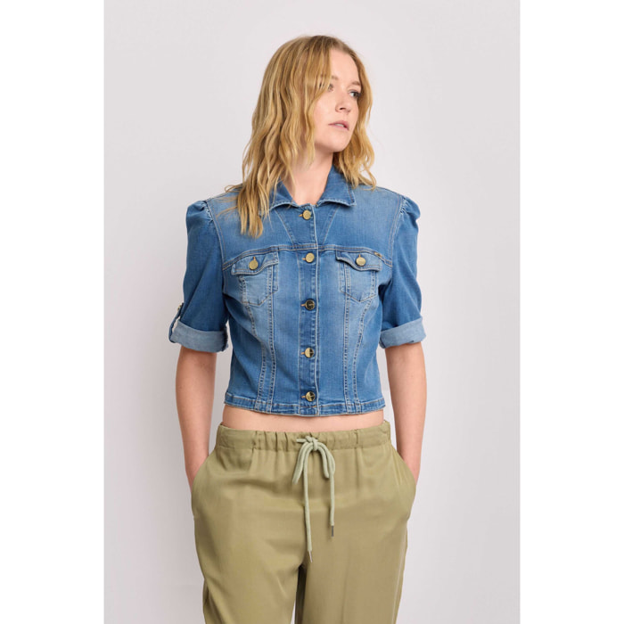 Kocca - Giubbino in denim taglio cropped Donna, Denim, Colletto di camicia