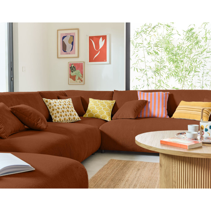Garance - module d'assise d'angle réversible - en velours côtelé - Terracotta