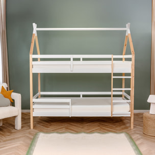 Lit enfant superposé Cabane en bois 90x190cm - Hypnia
