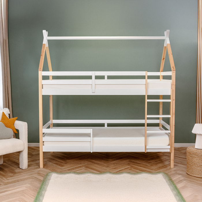 Lit enfant superposé Cabane en bois 90x190cm - Hypnia
