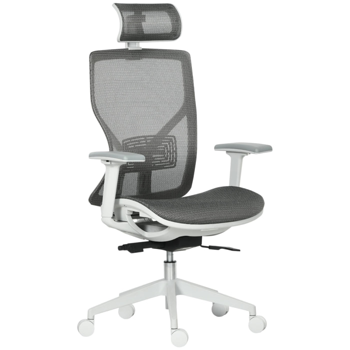 Silla de Oficina Giratoria Silla de Escritorio Ajustable en Altura con Reposabrazos Reposacabezas y Soporte Lumbar Regulables Respaldo Alto 67x65x120-128 cm Gris