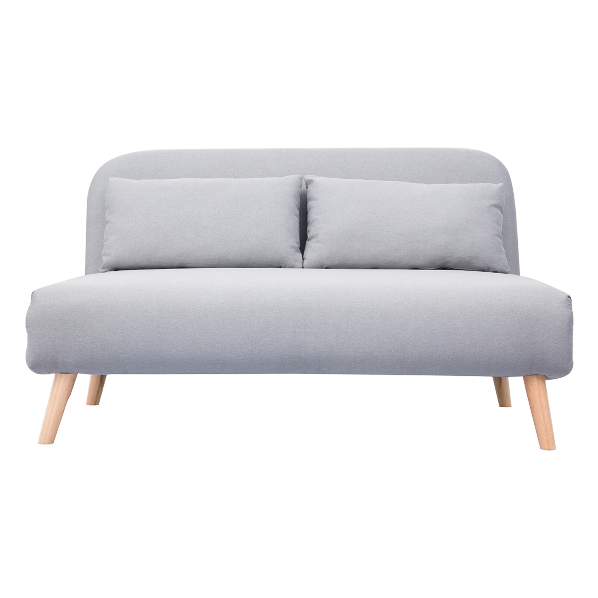 Banquette convertible 2 places en tissu gris clair et bois clair AMIKO