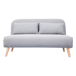Banquette convertible 2 places en tissu gris clair et bois clair AMIKO