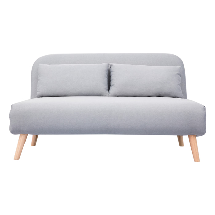 Banquette convertible 2 places en tissu gris clair et bois clair AMIKO