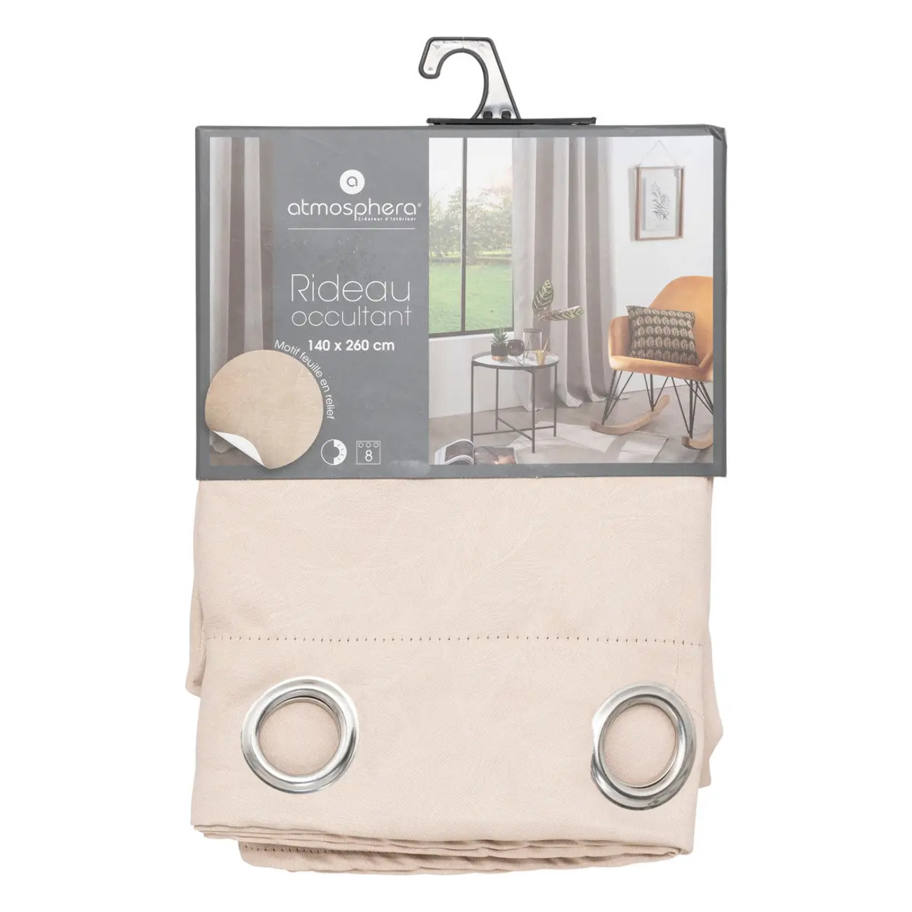 Rideau occultant "Feuilles" beige 140x260cm
