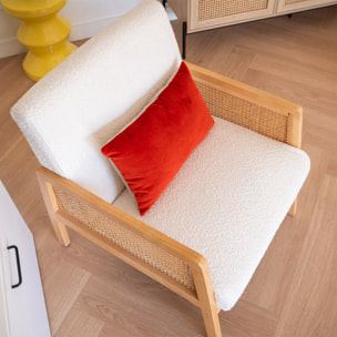 Fauteuil en cannage et tissu bouclé - MANI