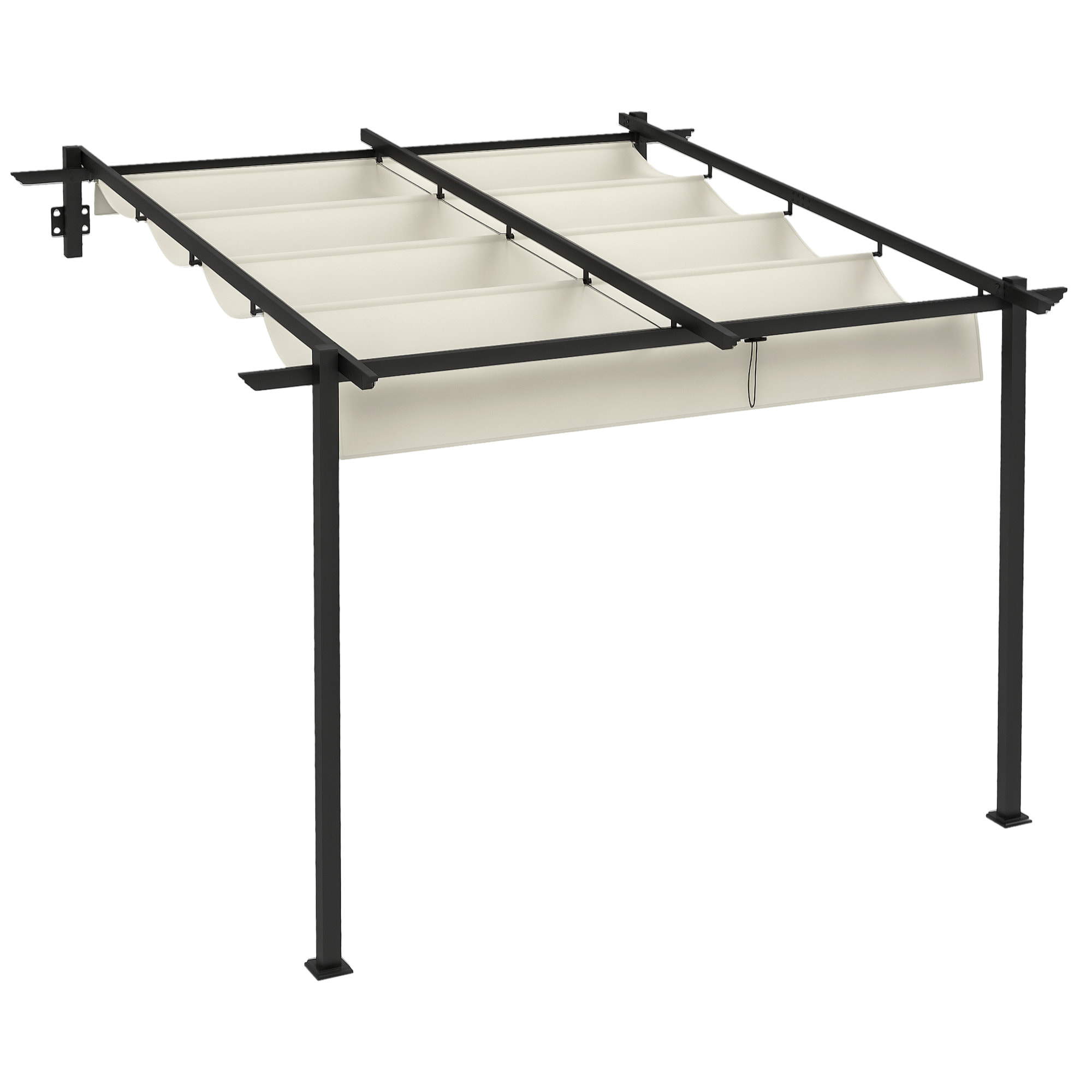 Pérgola de Pared 3x3 m Cenador de Jardín con Techo Retráctil de Poliéster y Marco de Acero para Celebraciones Fiestas Bodas Crema y Gris Oscuro