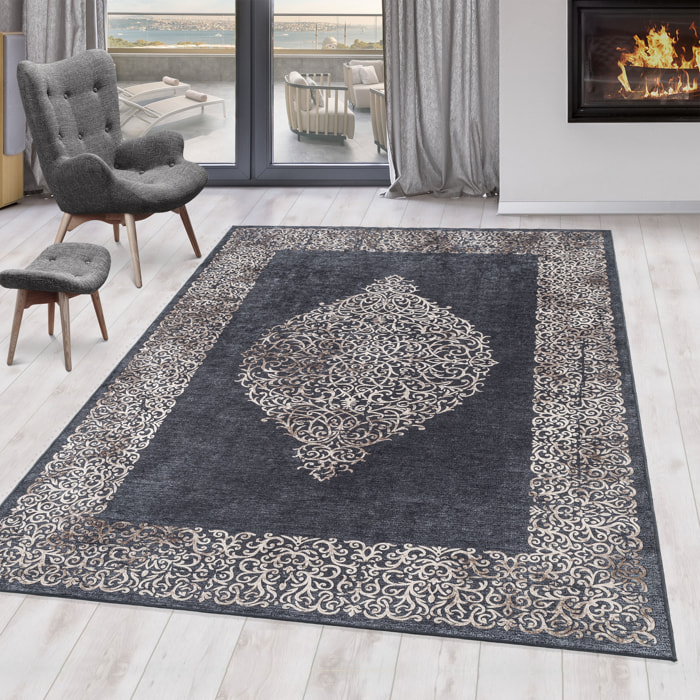FIESTA - Tapis baroque médaillon noir