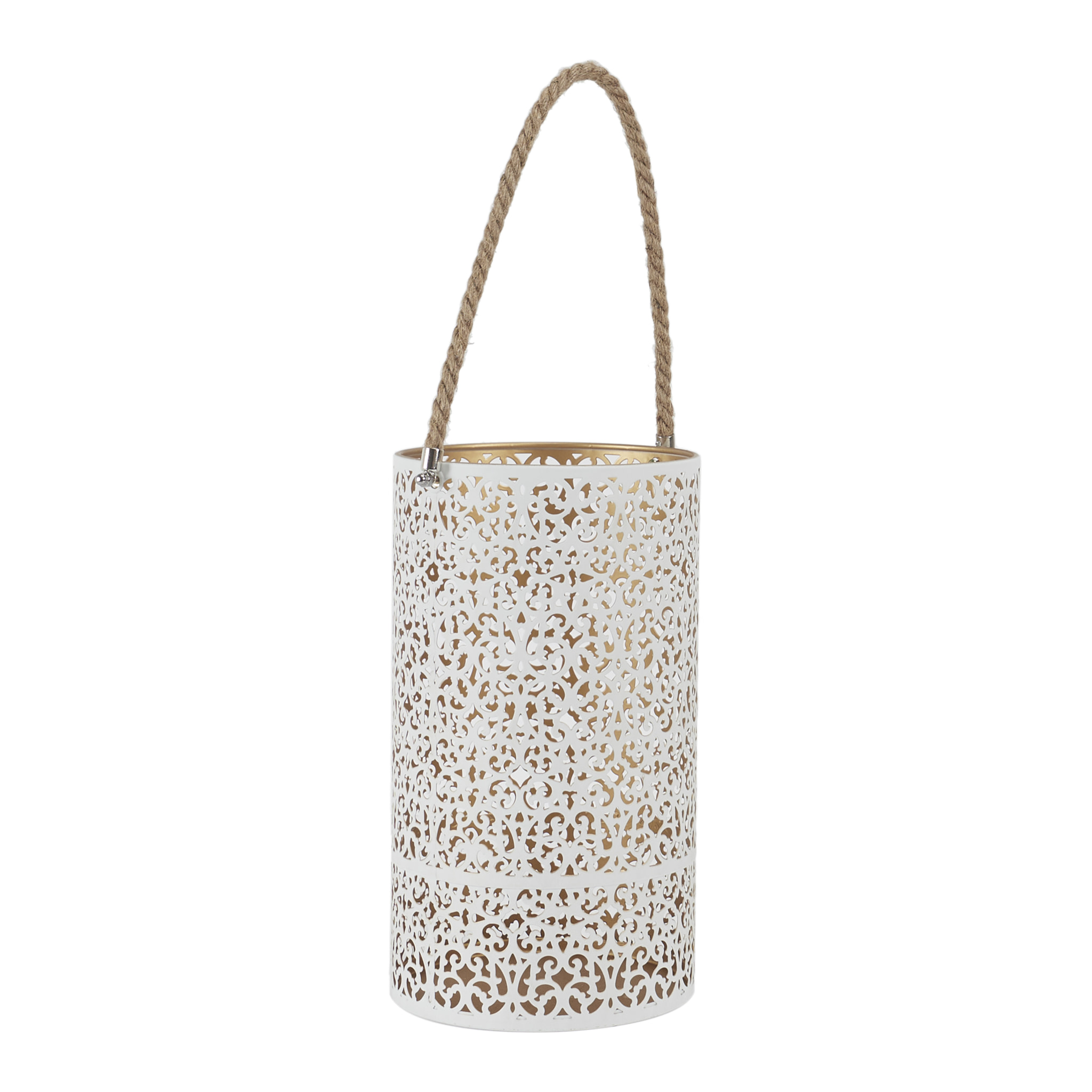 Lanterne Metal Ajoure Blanc Dore