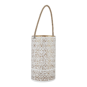 Lanterne Metal Ajoure Blanc Dore