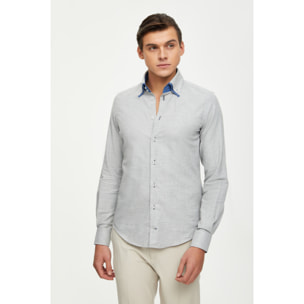 Camicia Uomo 2bottoni Button Down Doppio Collo Slim Flanella Unita Grigio