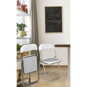 Set di 2 sedie pieghevoli Antenore, Poltrona salvaspazio, Sedia per ospiti, Seduta per riunioni in simil ecopelle, 43x47h80 cm, Bianco
