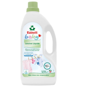 Pack de 5 - Rainett Baby Lessive Liquide Ecolabel Camomille 1.5l - Bouteille 22 lavages