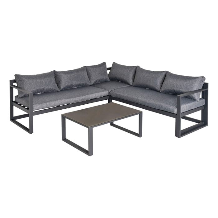 Ensemble salon de jardin d'angle design style yachting 5 places gris