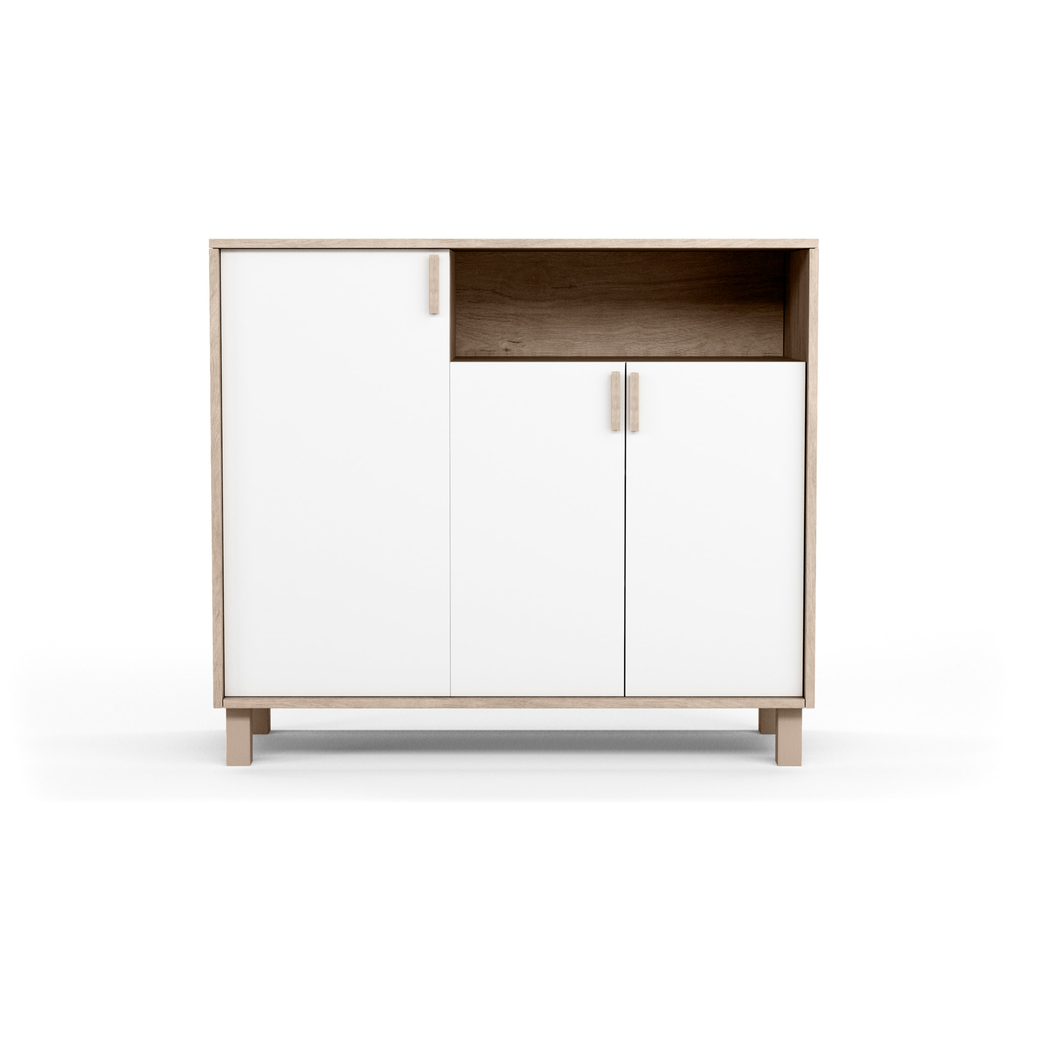 Zapatero Dyrnes melamina roble claro puertas blanco 88x100x37 cm