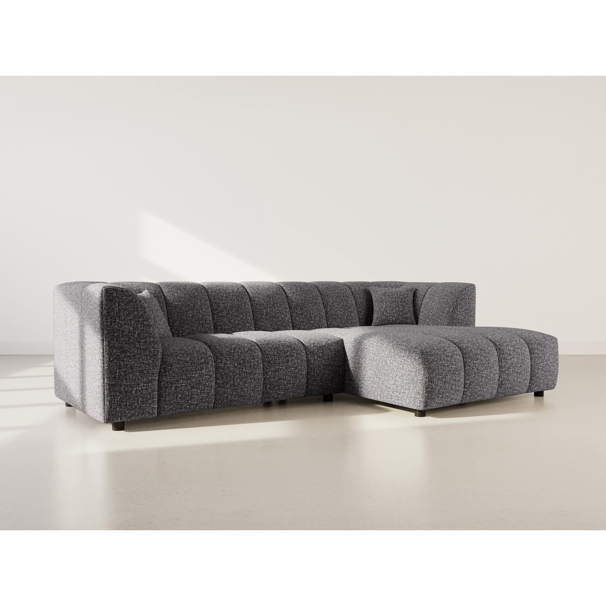 Curtis - canapé d'angle droit 4 places avec accoudoir en tissu texturé - Gris foncé