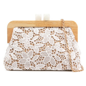 Borbera Borsa a tracolla Donna. Realizzato in legno naturale, cotone e juta con design in rete di tessuto floreale.