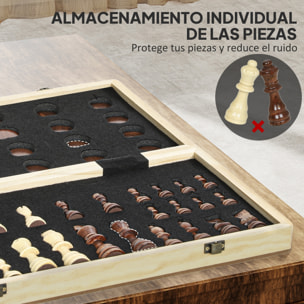 Juego de Ajedrez Internacional y Damas de Madera, 2 en 1, Juego de Tablero de Ajedrez Plegable, con Piezas de Pino y Ranuras de Almacenamiento, para Niños y Adultos
