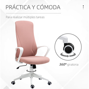 Silla de Oficina Giratoria Altura Ajustable Silla de Escritorio Ergonómica con Reposabrazos Función de Inclinación y Respaldo Alto para Salón Dormitorio 62x56x110-119,5 cm Rosa