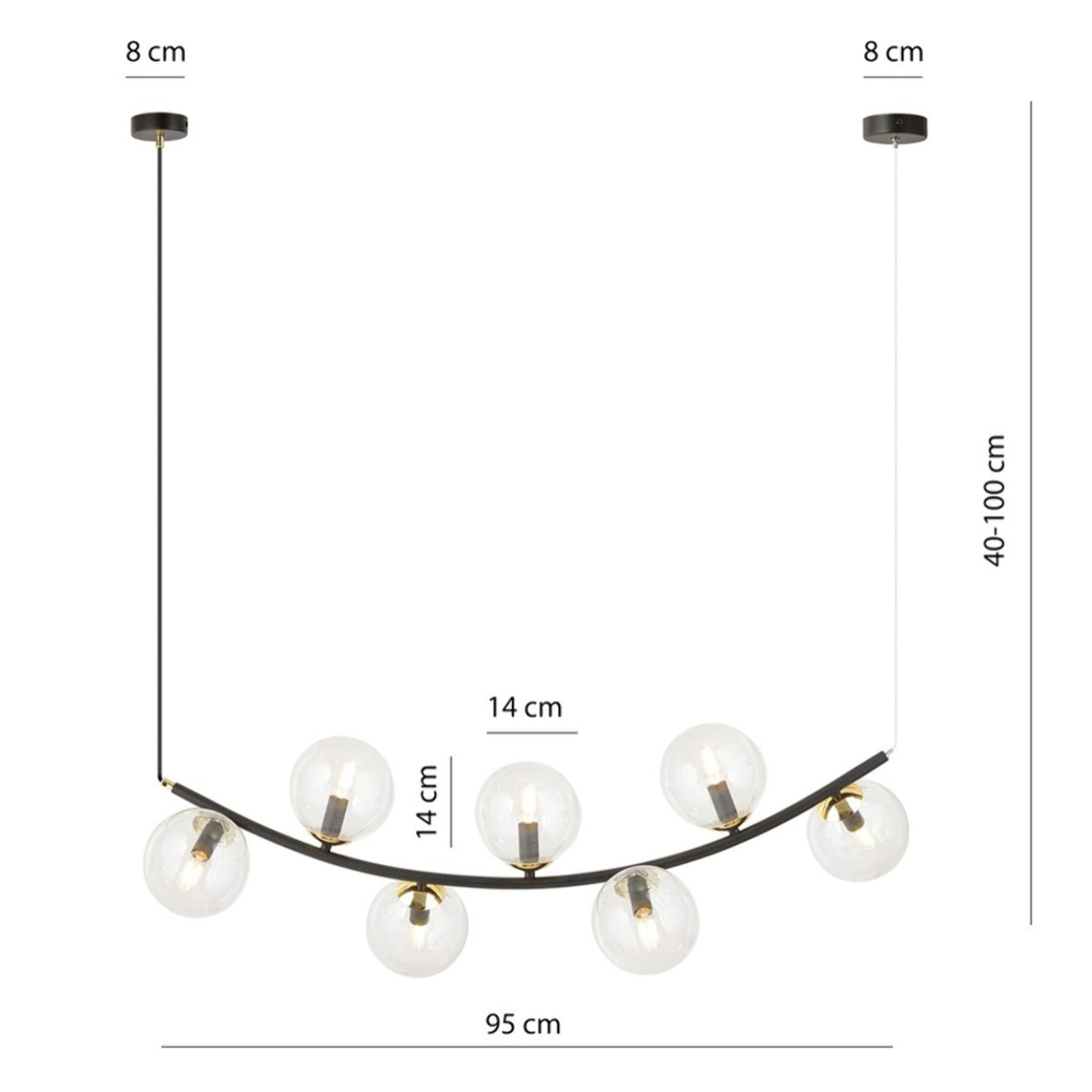 Lampada a sospensione Ritz in acciaio nero e vetro
