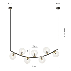 Lampada a sospensione Ritz in acciaio nero e vetro