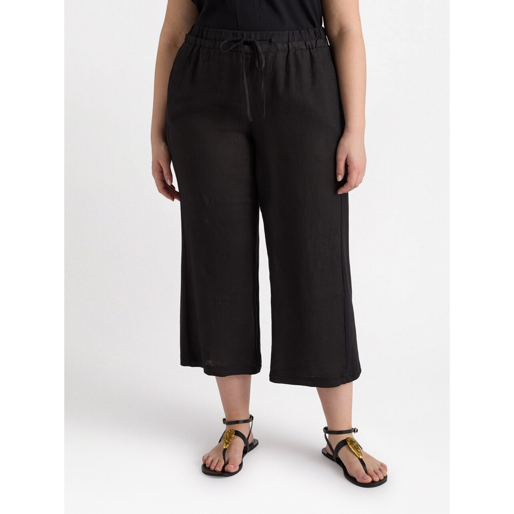 Fiorella Rubino - Pantaloni in lino e jersey con lacci - Nero