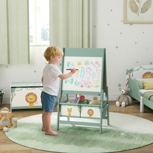 Pizarra Infantil Caballete 3 en 1 Pizarra Infantil de Doble Cara Caballete de Pintura para Niños de +3 Años con Rollo de Papel y Cestas de Almacenamiento 54x46x94 cm Verde