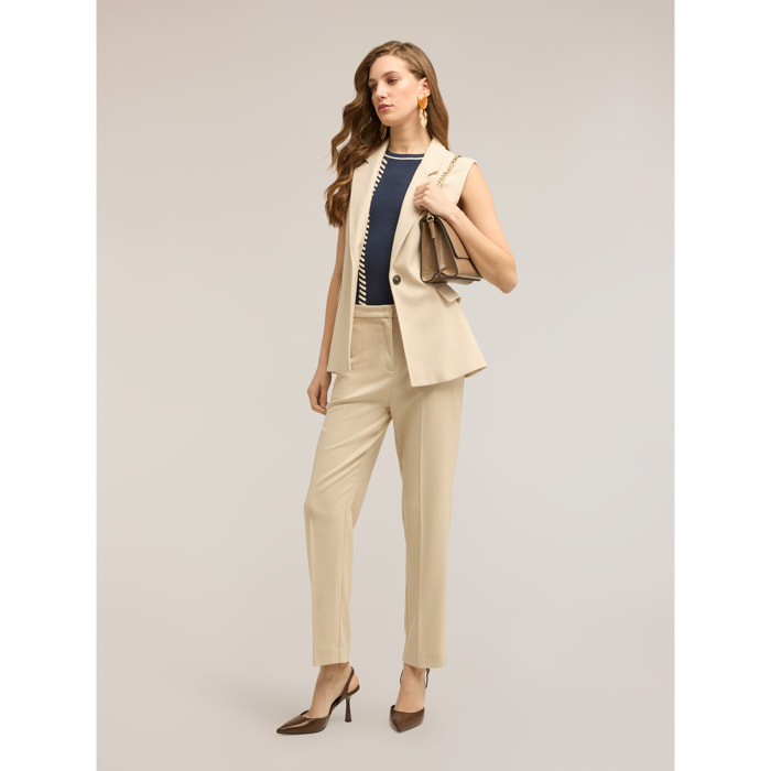 Motivi - Chaleco en tejido teñido en hilo a rayas - Beige