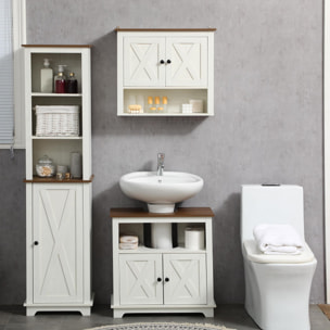 Mueble para Debajo del Lavabo de Madera Armario de Baño de Suelo Mueble Bajo Lavabo de Pie con 2 Puertas y Estante 60x30x60 cm Blanco