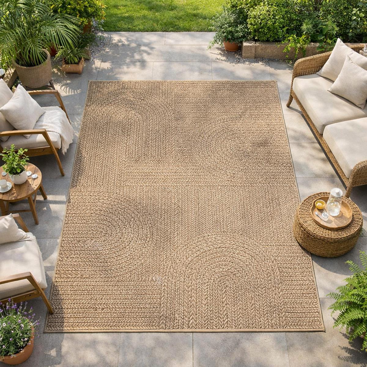 Tapis extérieur intérieur REZA aspect jute motif arc-en-ciel ton sur ton