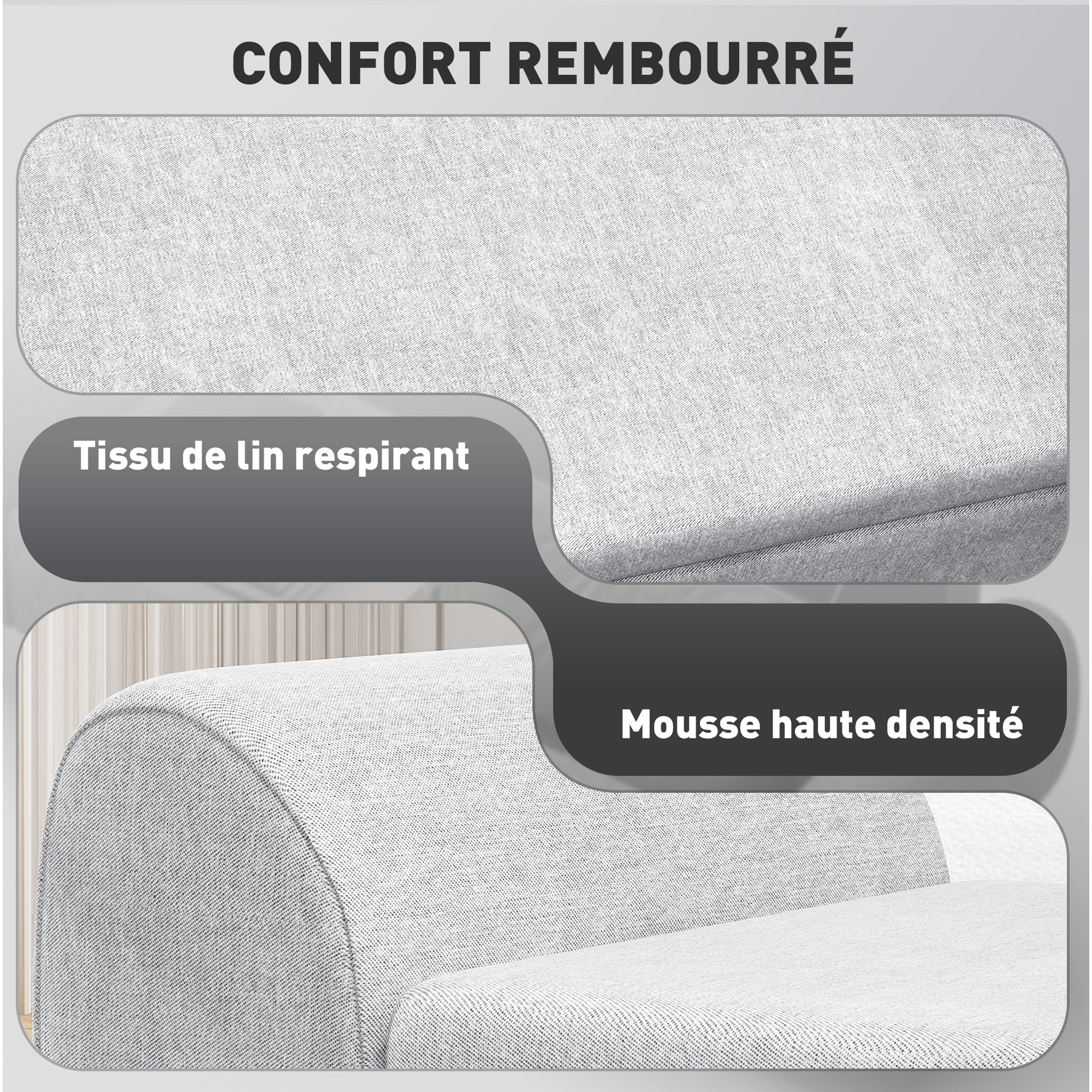 Banc coffre design - banquette avec rangement - dim. 132 x 42 x 50 cm - piètement bois tissu gris clair