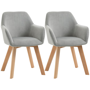 Chaises de visiteur design scandinave - lot de 2 chaises - pieds bois hévéa - assise dossier accoudoirs velours gris