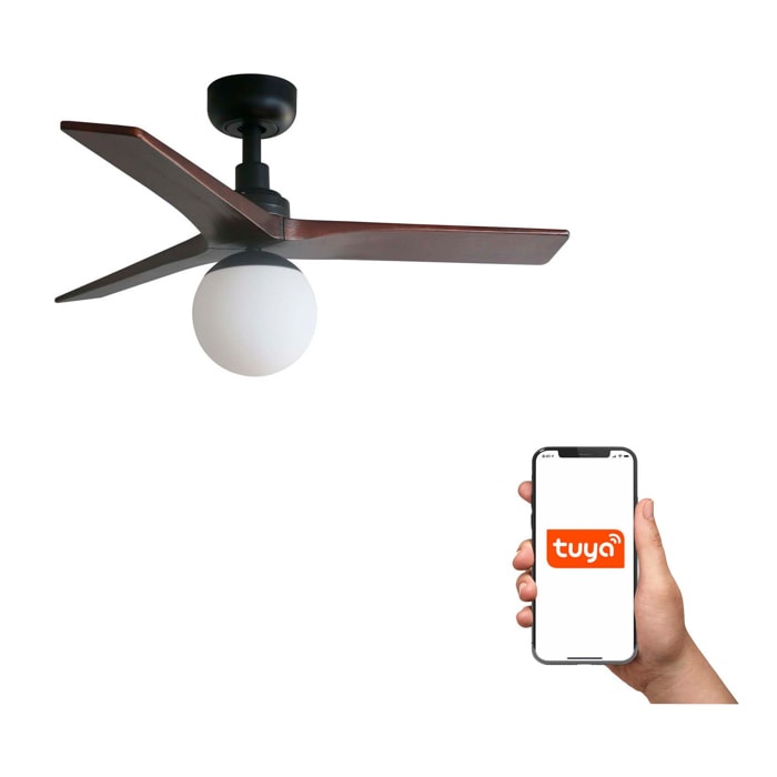 KLIM S Ventilateur de plafond noir/noyer E27 TUYA