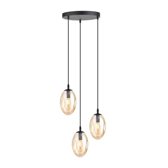 Lampada a sospensione Astral in acciaio nero e vetro ambra