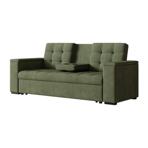 Canapé 3 places convertible avec tablette centrale et accoudoirs amovibles vert velours côtelé TILIA