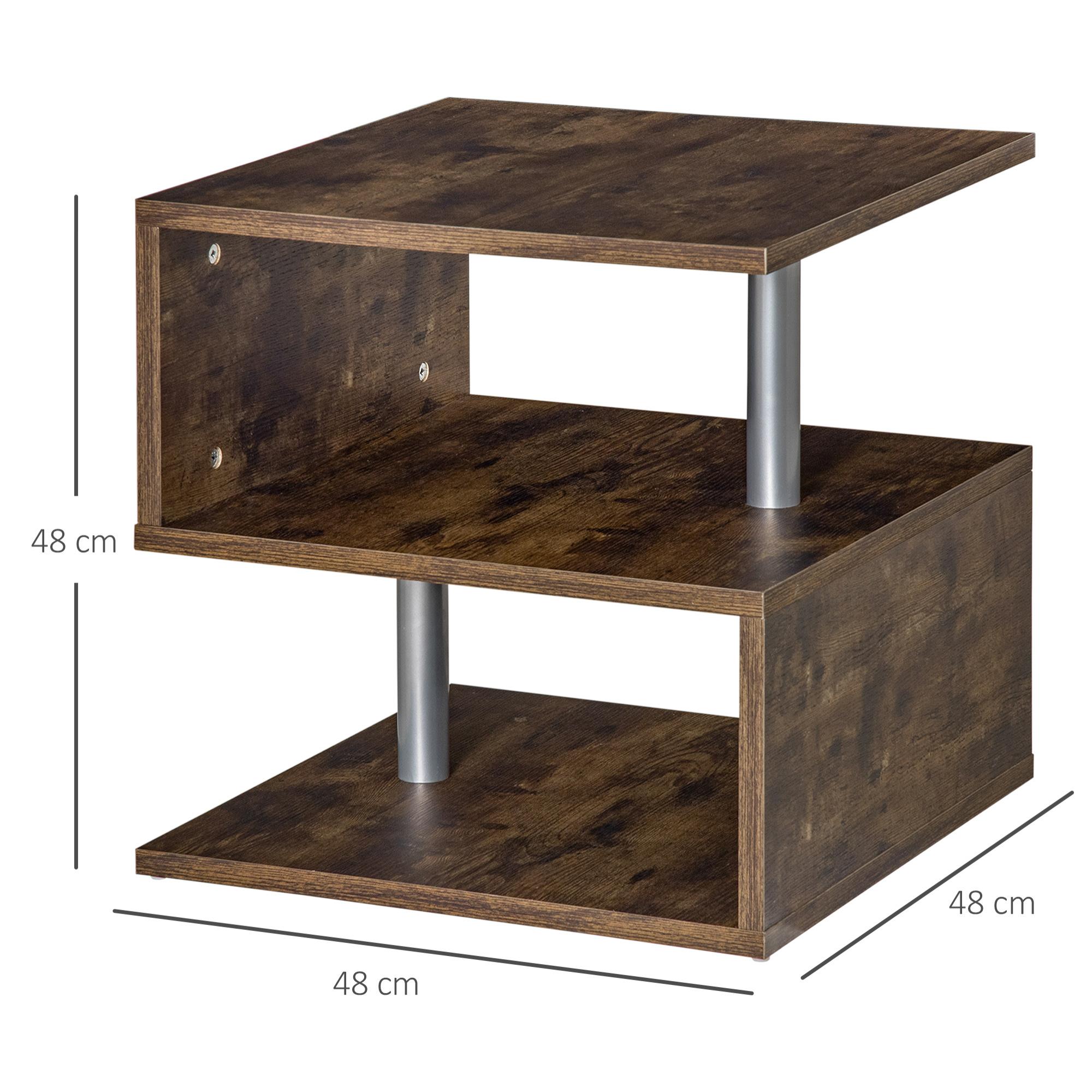 Mesa Lateral con 3 Niveles de Metal 48x48x48cm Madera Antiguo