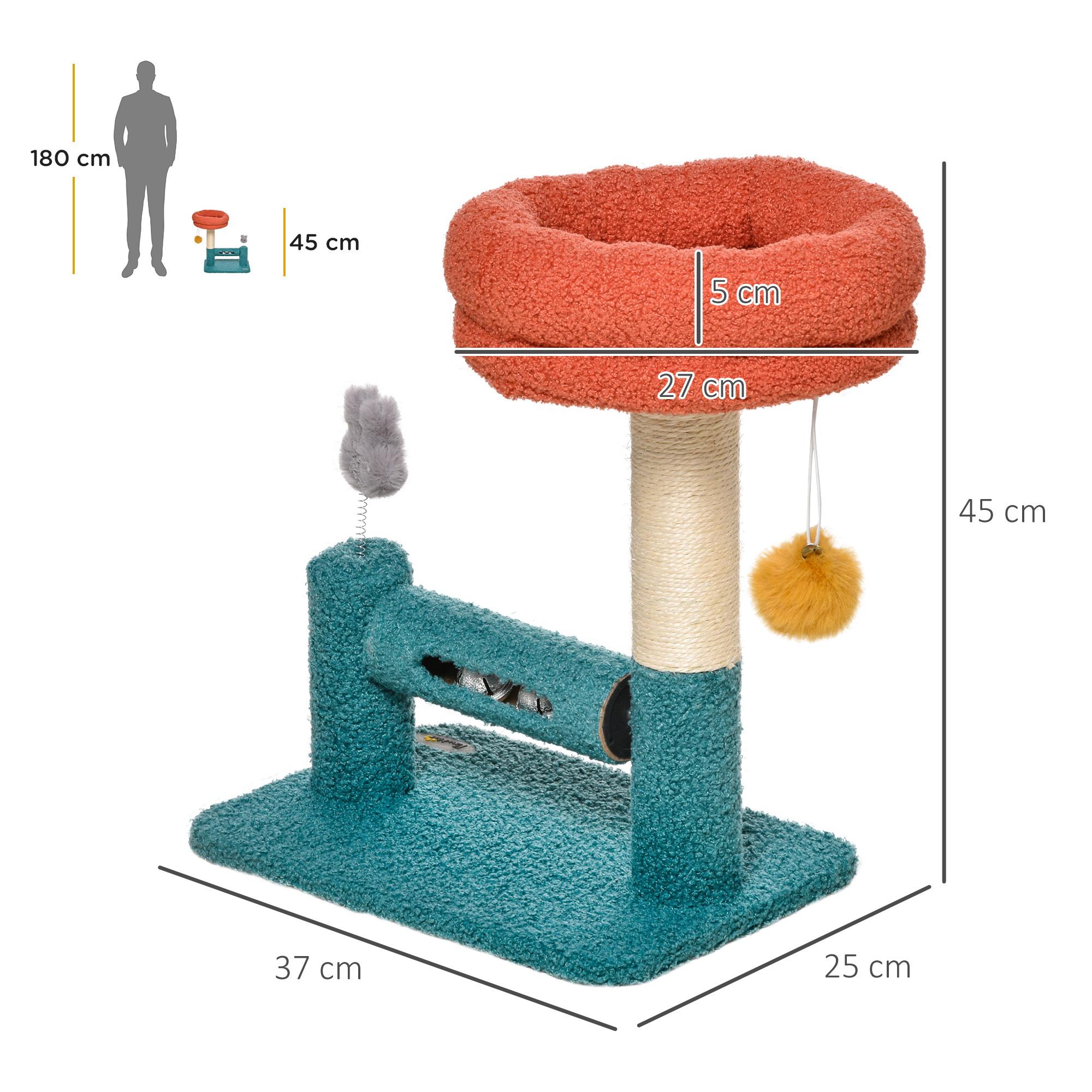 Rascador para Gatos con Cama Extraíble Cascabeles Poste Rascador Sisal Juguetes