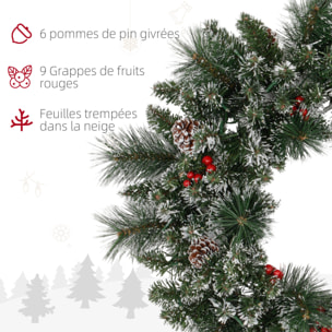 Couronne de Noël artificielle LED 60 cm - pommes de pin, baies rouges, 50 LED blanc - effet enneigé