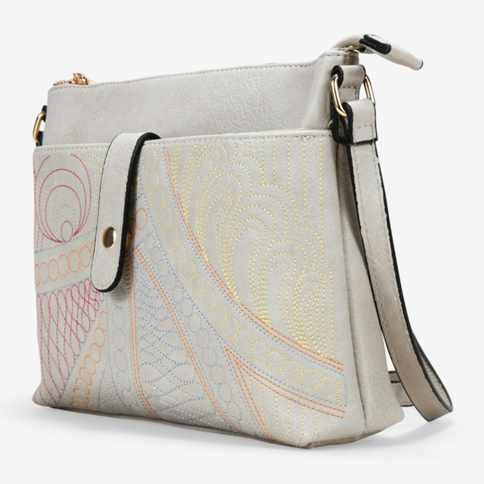 Bolso bandolera piedra con cosido multicolor