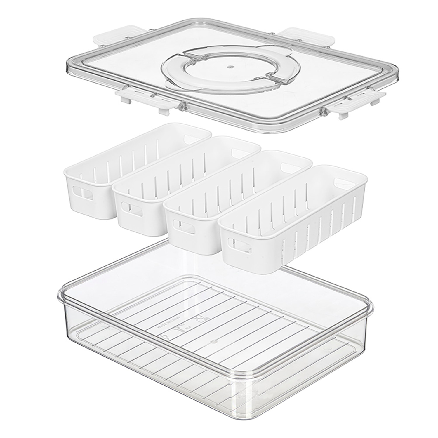 Caja hermética con 4 organizadores blancos y asa. 3,2L
