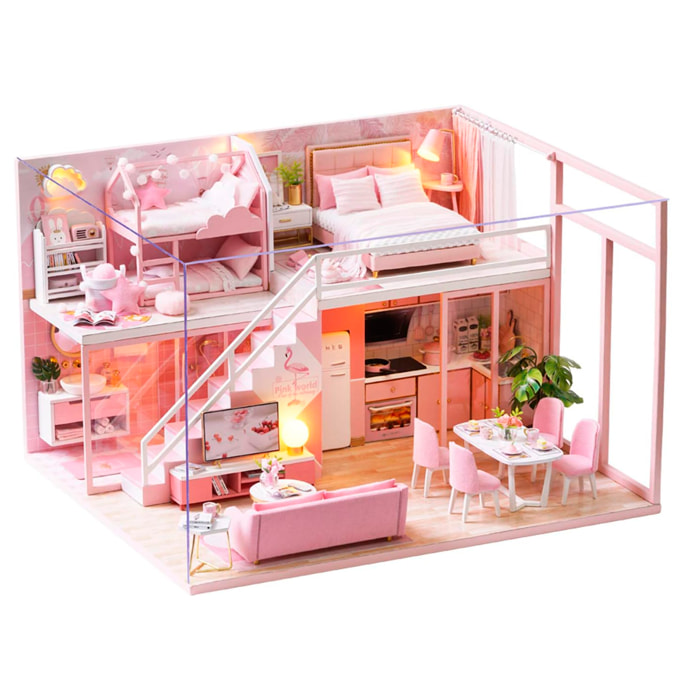 Dúplex Rosa. Modello 3D realistico con grande dettaglio, copertura antipolvere e luci LED.